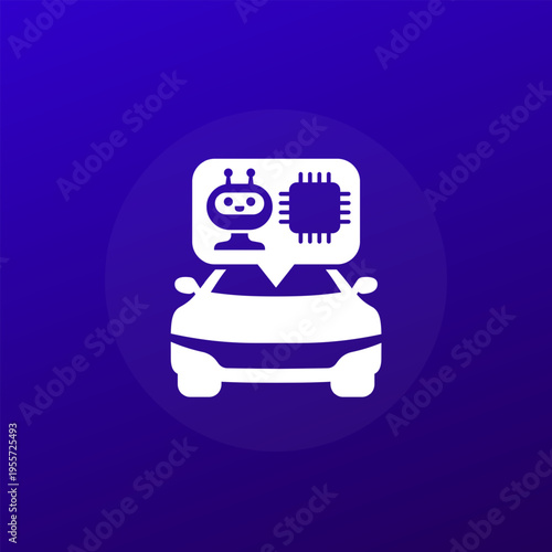 autonomous car icon with robot and chip, vector