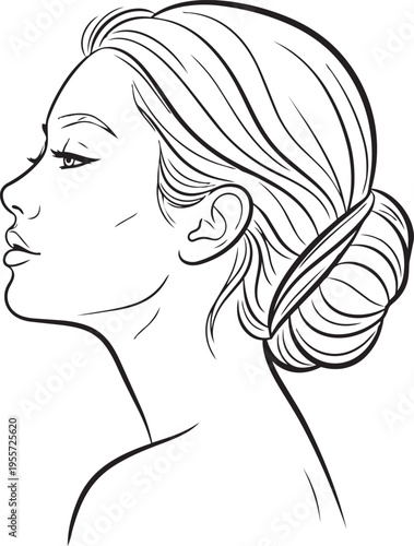 Elegant profile illustration of a woman with a sophisticated bun hairstyle.