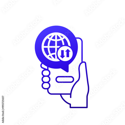 mobile data roaming icon with phone in hand