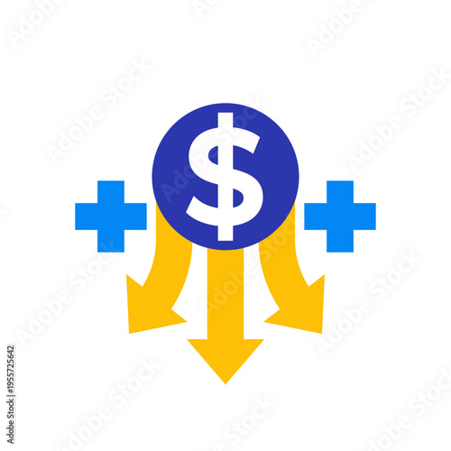 reduce medical costs icon, flat design