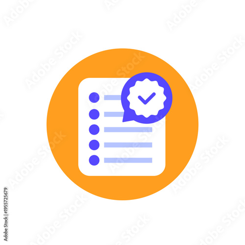 verification icon with a checklist, flat vector design