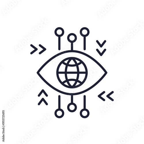 web monitoring, internet privacy line icon with eye and globe