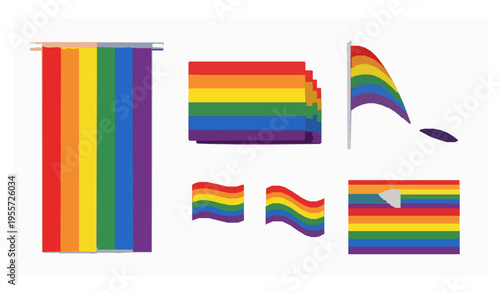 LGBT pride flag vector set rainbow flag elements isolated on white background