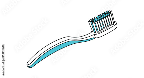 Manual toothbrush with an ergonomic white and blue handle and matching bristles isolated on a plain white background.