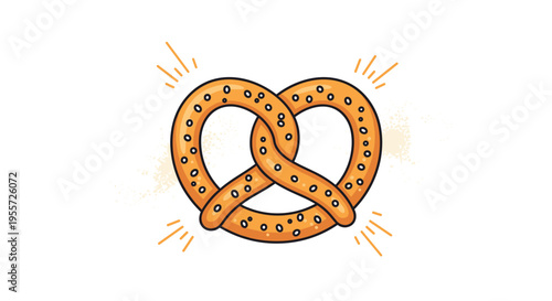 Delicious golden brown freshly baked salted pretzel with glowing light rays isolated on a clean white background.