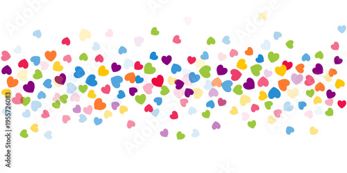 Colorful hearts confetti, happy birthday party glitter decor, rainbow colors childish decor