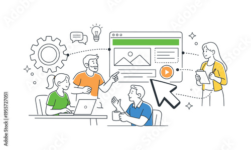 A small group working together on product design and software development in a modern digital workspace, aligning user experience with technical implementation, represented by a