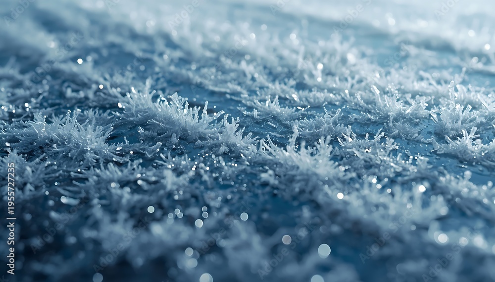 Obraz premium A captivating close-up of delicate white frosty ice crystals covering a cold winter surface.
