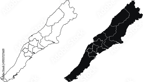A detailed illustration featuring the outline and silhouette map of the country of lebanon region Vector