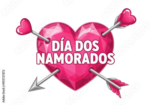 Pink heart with arrows and dia dos namorados text