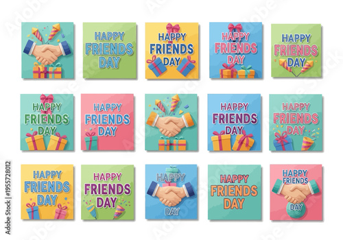 Happy friends day colorful square stickers