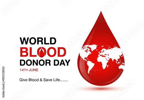 World blood donor day poster with a red drop of blood
