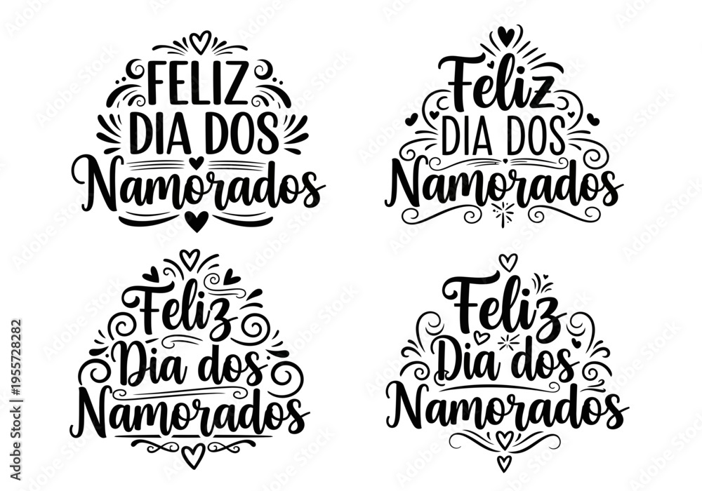 Fototapeta premium Set of four feliz dia dos namorados illustrations