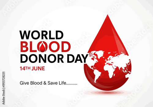 World blood donor day poster with red blood drop