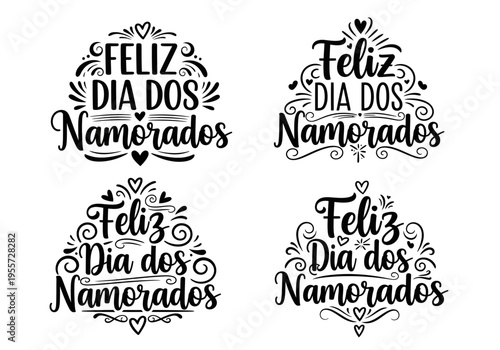 Set of four feliz dia dos namorados illustrations
