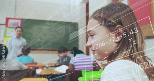 Left girl leaning in sharing secret in class data-overlays persisting over faces girls smiling