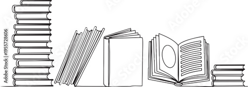 Illustrated depiction of an assortment of books and reading materials in a minimalist style