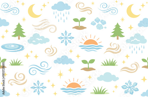 Nature cycle mindfulness and peaceful seasonal transitions with calm atmospheric doodle concept