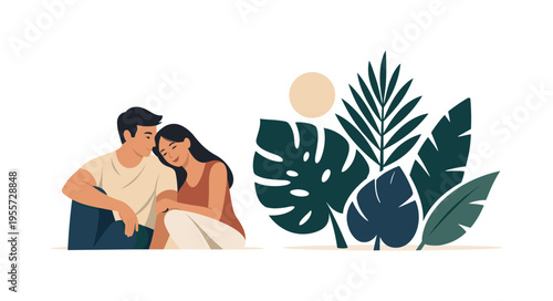 A nature inspired design scene where tropical leaf silhouettes are used to create clean and modern decorative compositions, focusing on simplicity and organic shapes in visual