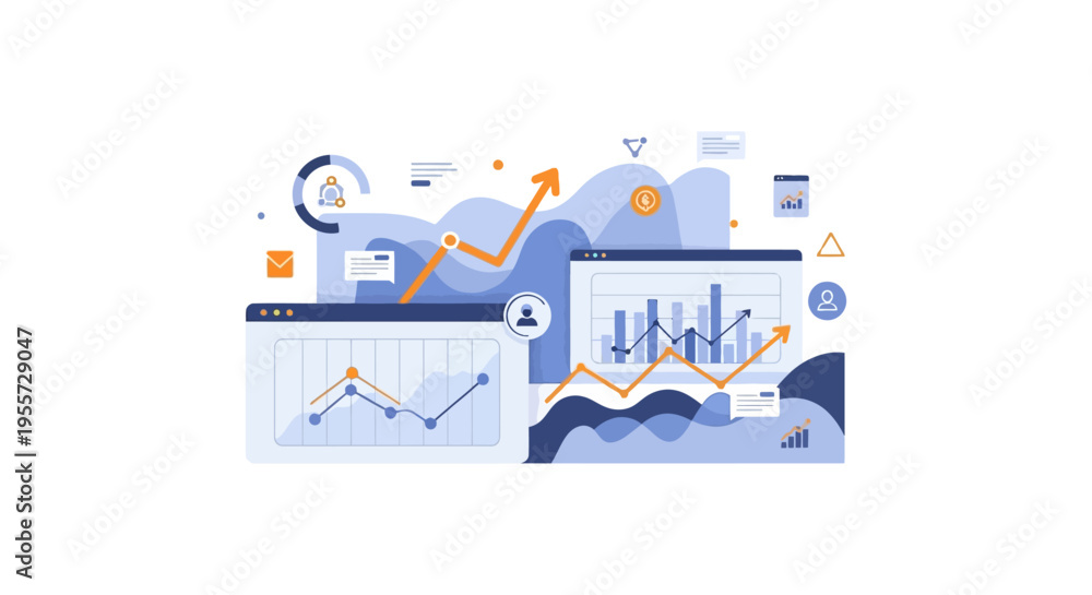 Fototapeta premium Financial Growth and Business Analysis Dashboard Illustration. Performance Metrics, Data Reporting, and SEO Optimization Concept.