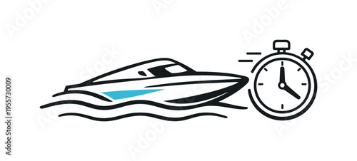 Competitive water sport performance and high speed excitement during professional speedboat racing events on open sea circuits, a streamlined speedboat silhouette cutting through