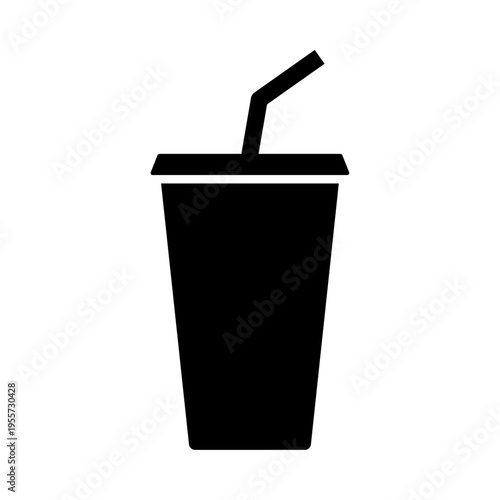 Disposable drink cup with straw icon silhouette