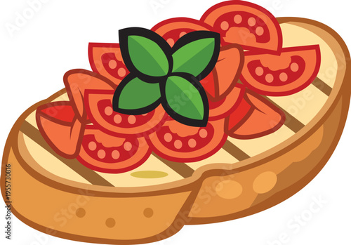 Italian Bruschetta With Tomato and Basil on Toasted Bread Fresh Mediterranean Appetizer