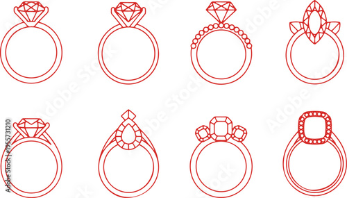 Varied designs of classic engagement rings with detailed illustrations