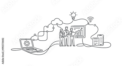 Business and tech scenes representing digital transformation, remote collaboration, and modern corporate workflows in a connected environment, a simplified laptop smoothly