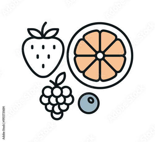 Organic food and grocery theme highlighting seasonal fruit variety and everyday nutrition choices, a minimal composition with a small cluster of berries alongside a sliced citrus
