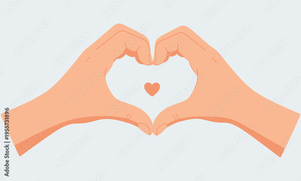 Obraz premium Hands forming a heart shape with a small heart in the middle on a light blue background