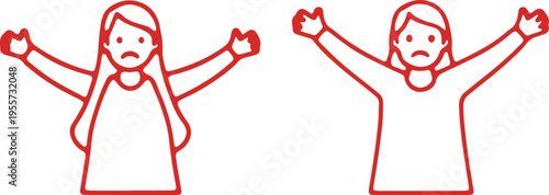 Two characters raising their arms in a triumphant or expressive manner with surprised faces