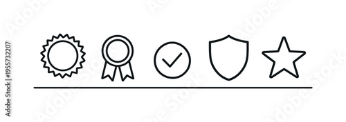 Product quality assurance and positive brand reputation that communicates reliability and trusted value in competitive marketplaces, a circular sun badge seal, a simple ribbon