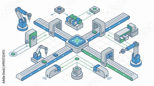 Industrial robotic assembly line system.