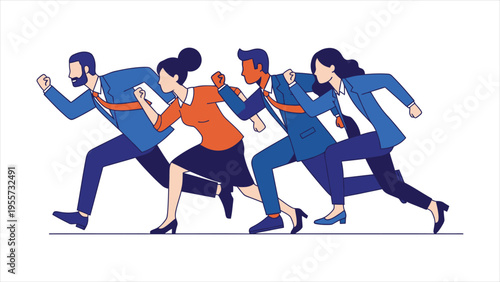 Business Professionals Moving Forward, Dynamic Team Illustration Representing Speed and Unity