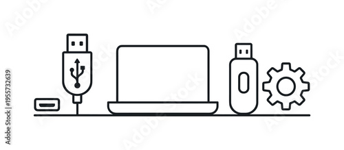 Computer hardware interface concept showing USB port usage for connecting external devices and transferring digital data in everyday computing environments, USB port, USB plug