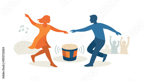 A collaborative celebration situation where community members strengthen social bonds and positive interaction during a cultural performance event that encourages participation and