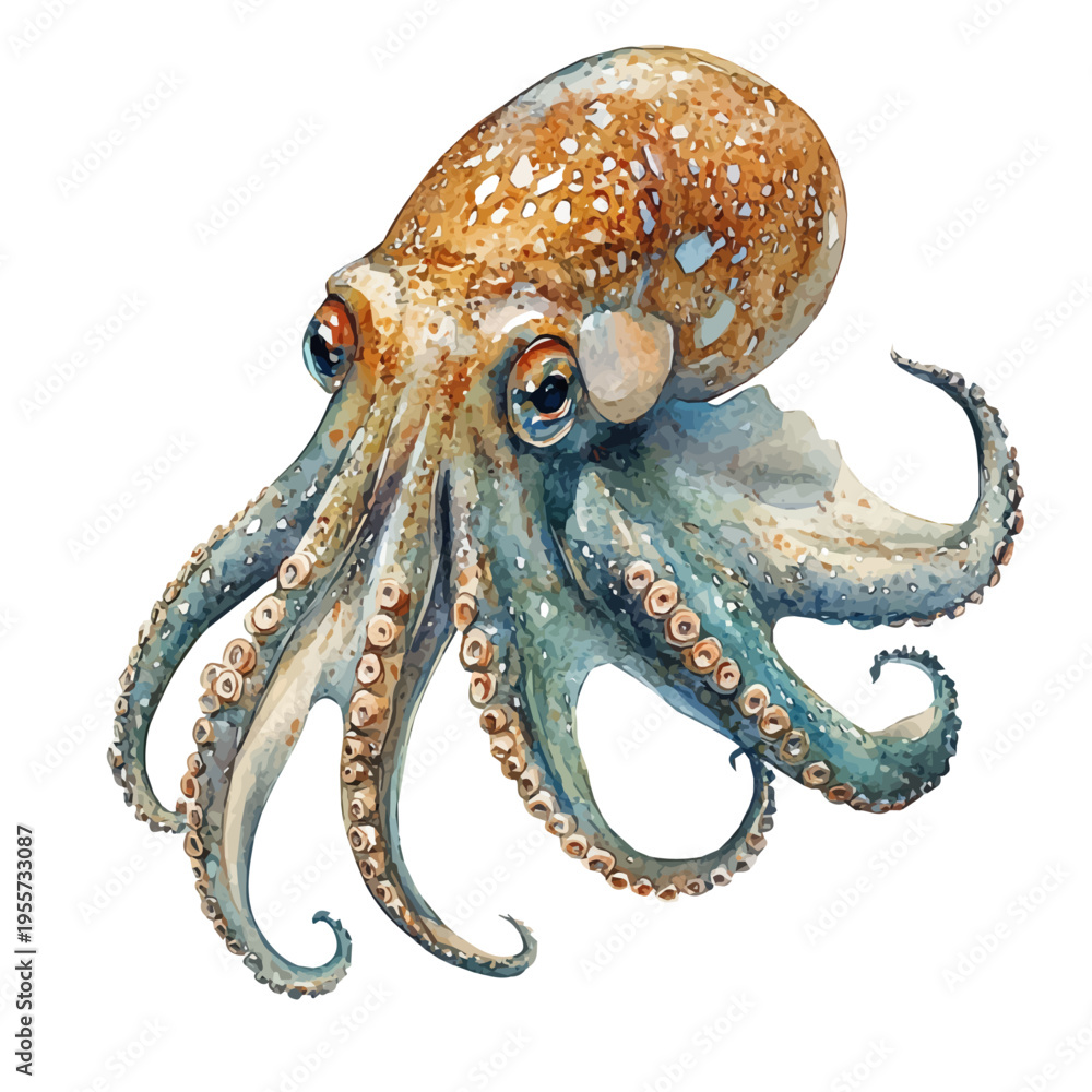 Fototapeta premium watercolor of Squid draw illustration, isolated on a white background.