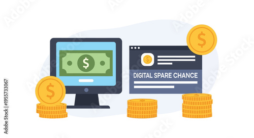 Online Digital Money Earning and Investment Concept. Fintech, Passive Income, Web Finance Vector Illustration.
