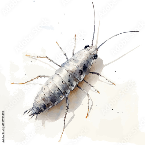 watercolor of Silverfish draw illustration, isolated on a white background.
