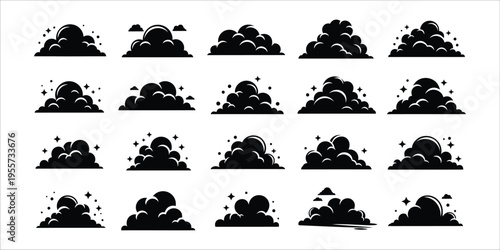 Collection of 20 black silhouette images of people in various poses