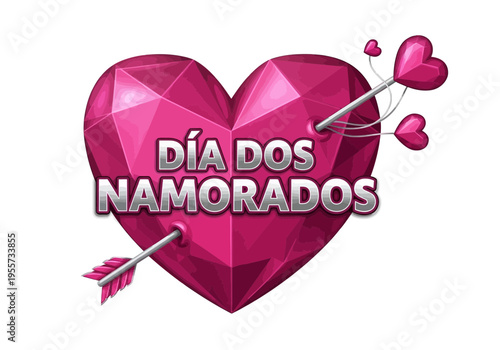 Vibrant pink heart with dia dos namorados text and arrow