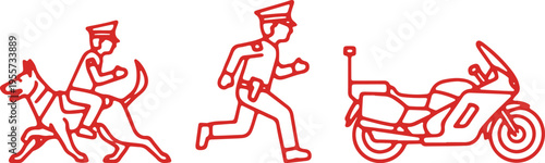 Police officer icons depicting various roles and modes of transportation