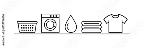 Household laundry routine and modern home appliance convenience supporting everyday clothing care and organized domestic life, washing machine, laundry basket, water drop, folded