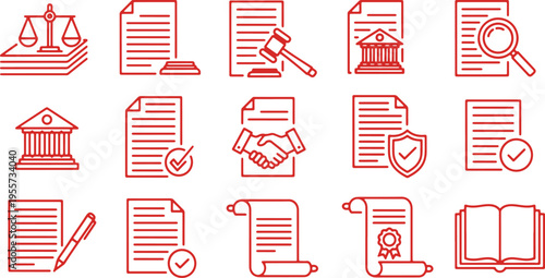 Collection of icons representing various legal and administrative concepts and actions