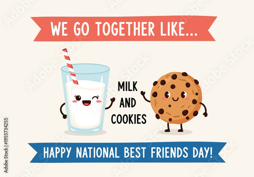 Happy national best friends day illustration with milk and cookies