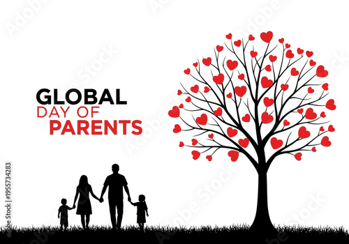 Global day of parents illustration with family and heart tree