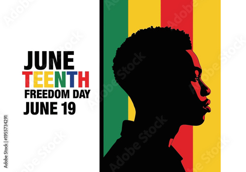 Juneteenth freedom day on june 19th with silhouette and flag