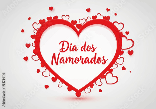 Large red heart surrounded by smaller hearts on gray background