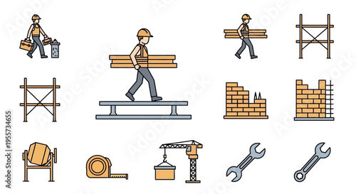 Construction Site and Building Industry Icon Set Vector Illustration